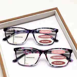 2 Pack Reading Glasses Progressive Multifocal Blue Light Blocking Square Frame for Women Men Fashion Pattern Spring Hinges Daily Eyeglasses