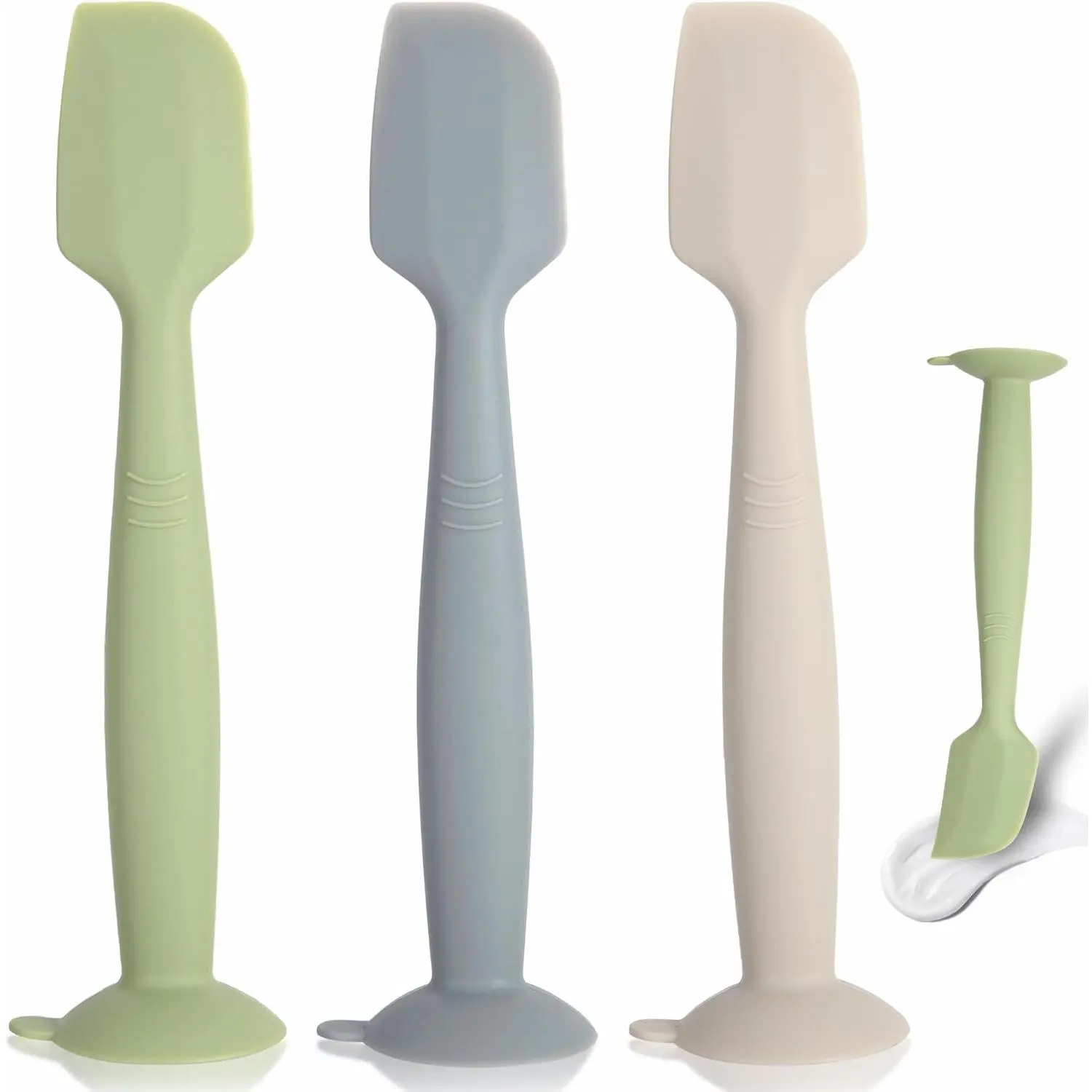 Diaper Cream Spatula 3 Pack Diaper Spatulas Soft  Diaper Cream Applicator   Paste Spatula Brush with Suction Base,Full Size(Gray++Green