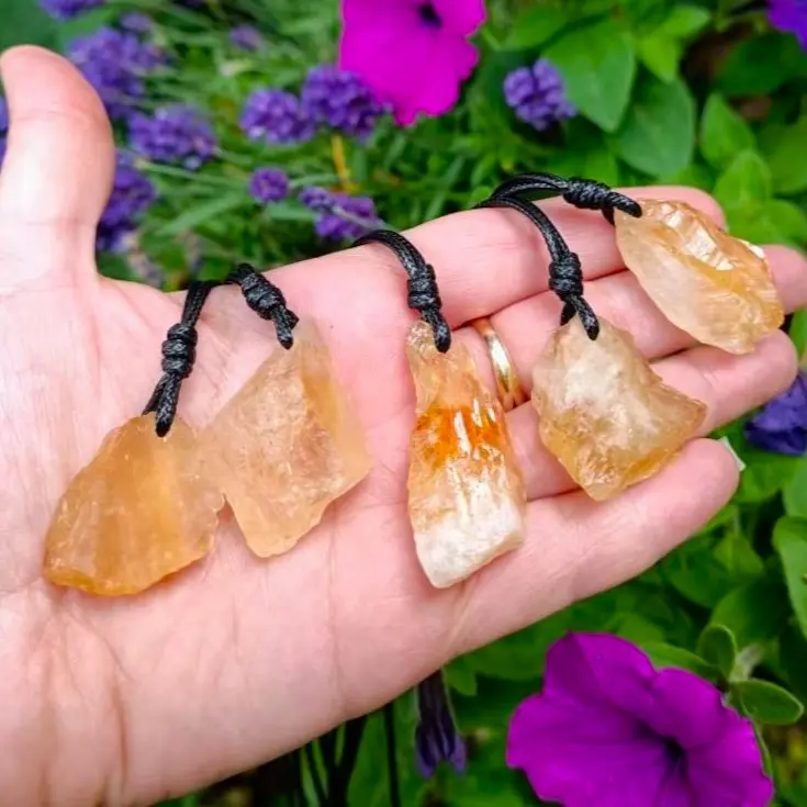 Raw Citrine Crystal Pendant Necklace  Natural Rough Citrine Point | Abundance Healing Crystal Jewelry | Handmade Adjustable Necklace Gift for Men Women