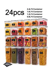 24-Piece Airtight Food Storage Container Set | Moisture-Proof BPA-Free Kitchen Canisters with Labels & Measuring Markings | Dishwasher Safe Pantry Organization for Cereal, Flour, Sugar & Snacks