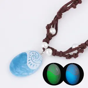 New 2020 Blue Stone Luminous Pendant Necklaces Polynesia Ocean Princess Moana Rope Chain Necklace Women Female Fashion Jewelry 2026