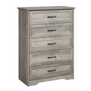 Gray Vertical 5-Drawer Dresser Cabinet with 5-Drawer Storage, Metal Handles, Anti-Collapse Safety Design for Bedroom, Entryway