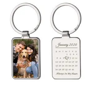 Custom Date Personalized Photo Picture Fashion Jewelry Calendar Keychain with UV Color Print Picture and Laser Engraving Text