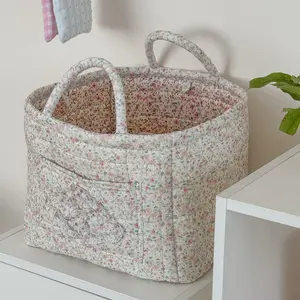 Floral Pattern Foldable Laundry Basket Large Capacity Woven Storage Hamper for Clothes Toys Home Organizer for Bedroom Bathroom Living Room Laundry Room Collapsible Storage Bin
