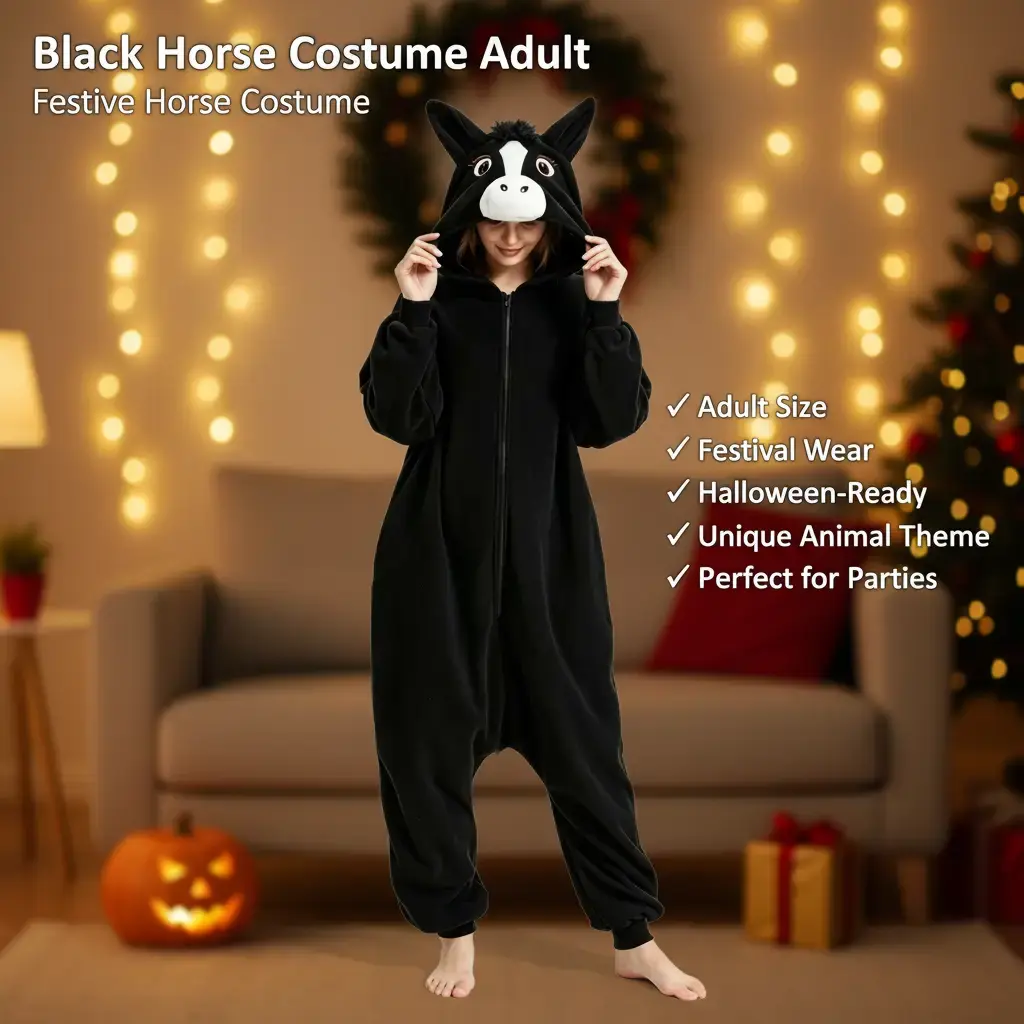 Adult Black Horse Costume for Christmas and Halloween Festive Animal Outfit Clothes Menswear