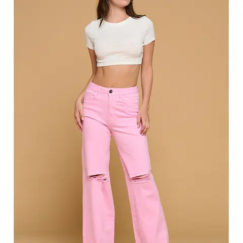 Lover Brand Women's High-Waisted Wide-Leg 97% Stretch Cotton Blend Lightweight Denim Pants - Button-Zip Closure, Casual Wear, Crop Top Pairing, Halloween, Christmas, Easter, All Seasons (LVB-230)