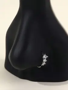 Women's Cubic Zirconia Nose Ring, Copper Alloy with Rhinestone Accent, Round Design, Soft Cartilage Piercing Jewelry for Nose & Ear