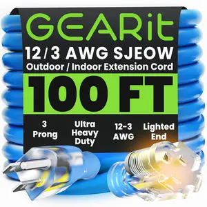 GEARit Heavy-Duty Power Outdoor Extension Cord, 100 ft Blue - 10/3 SJEOW Winter Weather Resistant Cable for Indoor and Outdoor Use extension cord