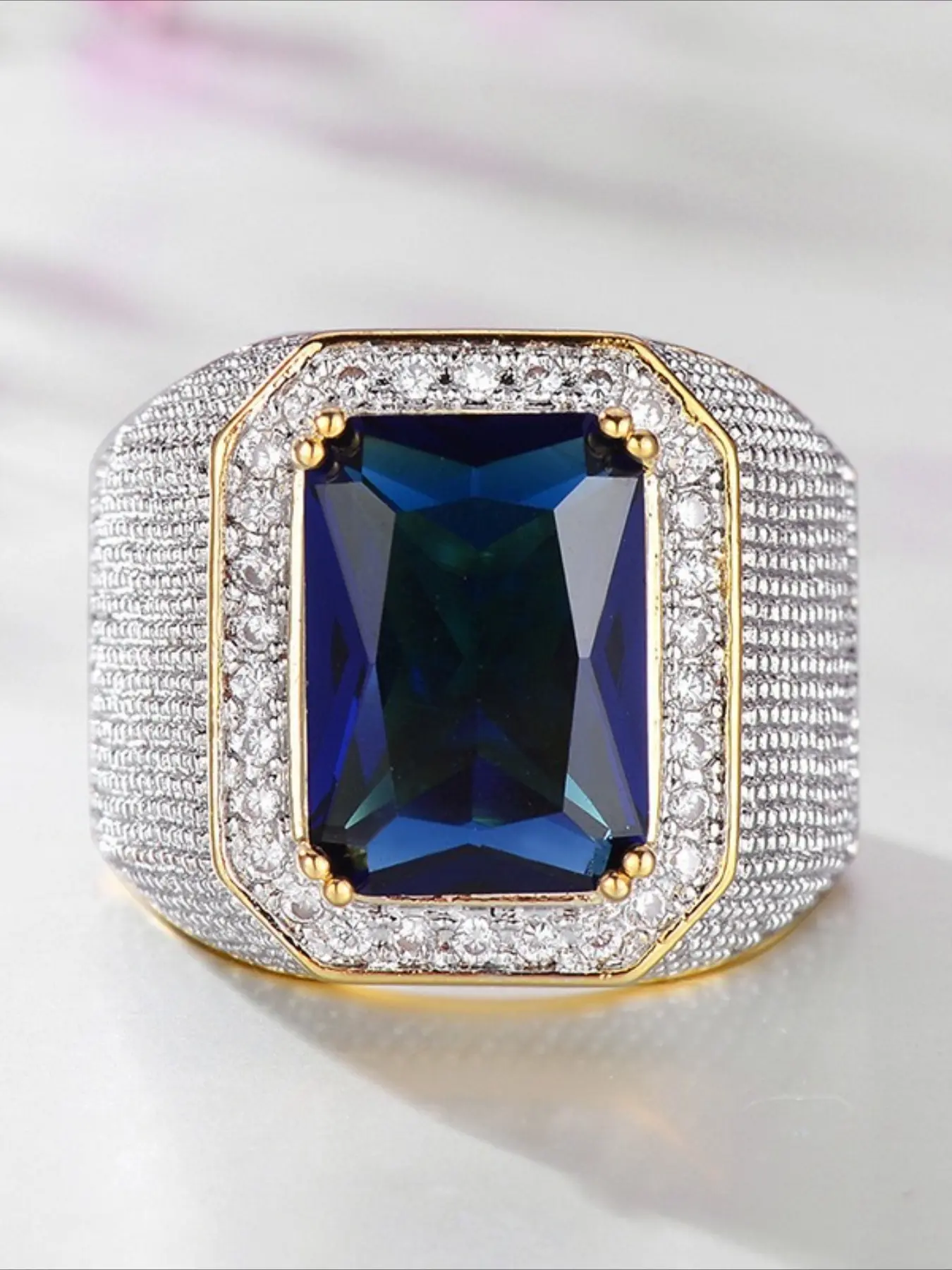 Man's Navy Blue Zircon Ring, Valentine's Day Christmas Gift,  Wedding Engagement Jewelry, Daily Wear Decorative Accessories, Elegant Fashion Rings, Elegant Glittering Ring, Elegant Everyday Ring, Beautiful Rings