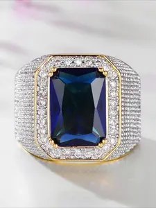 Man's Navy Blue Zircon Ring, Valentine's Day Christmas Gift,  Wedding Engagement Jewelry, Daily Wear Decorative Accessories, Elegant Fashion Rings, Elegant Glittering Ring