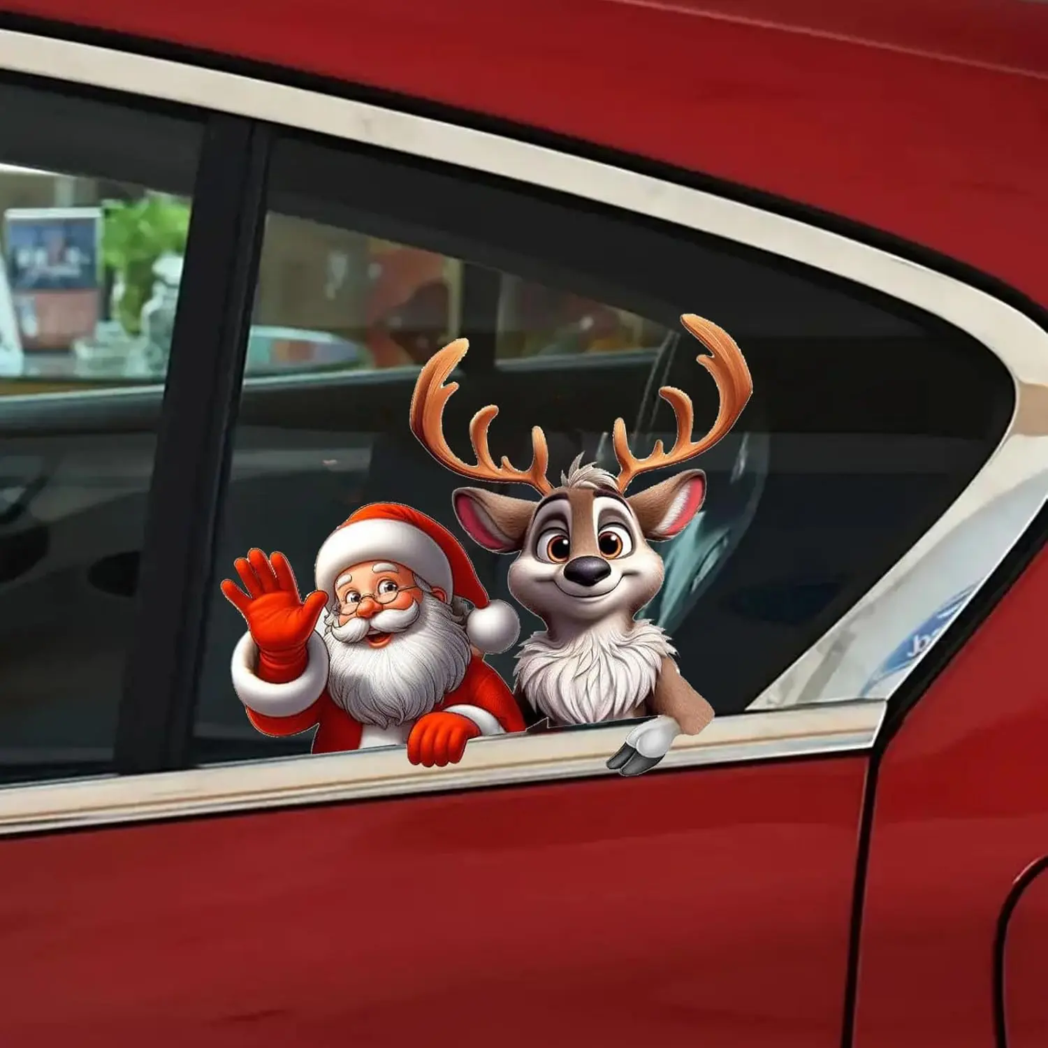 Christmas Car Decal Funny Christmas Santa Car Stickers, Cute Cartoon Santa Peeker Stickers for Cars Waterproof Vinyl Decal for Car Window Wall Laptop (Santa&Reindeer)