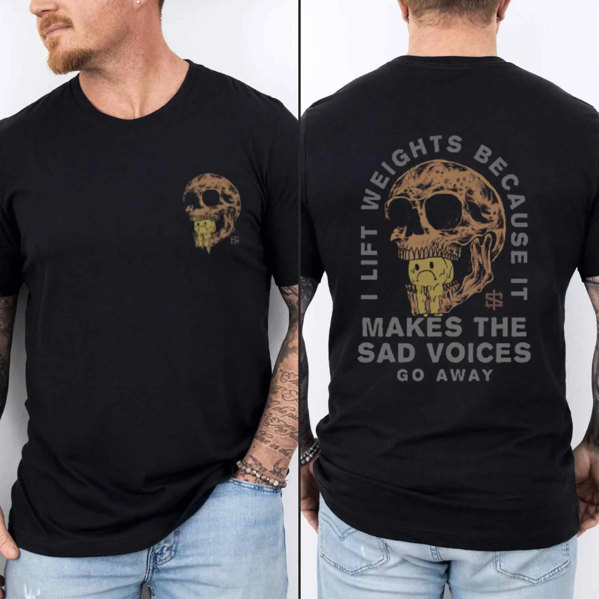 I Lift Weights to Silence the Sad Voices Tee – Funny Gym Workout Shirt, Mental Health Support Top, Cotton Jersey Menswear
