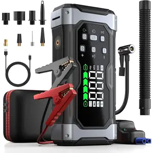 All-Around 9000A Jump Starter with 150PSI Air Compressor/Deflator, 12V Portable Car Booster (All Gas/14L Diesel), 9-in-1 Power Pack with Real-Time LCD, Smart Cables, Emergency Lights,,cars accessories,car stuff