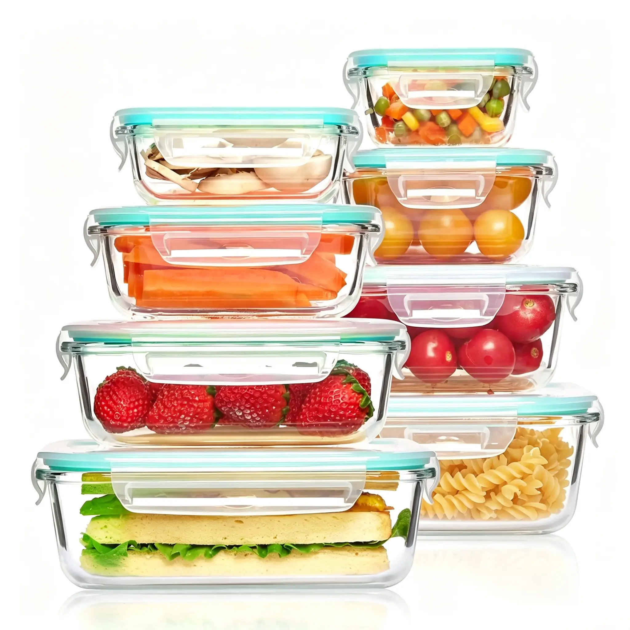 Portable Glass Reusable Food Storage Container - Extra-Large Rectangular Airtight Leakproof Stackable Kitchen Accessory with Lid, Microwave-Safe, for Office Workers, Includes Cleaning Sponge