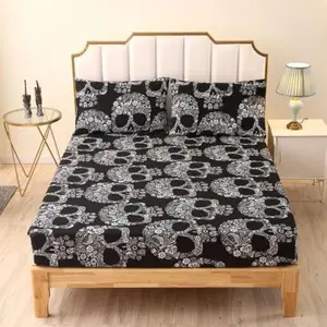 3pcs Gothic Skull Queen Bed Sheet Set, Soft Microfiber Deep Pocket, Halloween Gothic Style, Breathable Bedding for Home Bedroom, All Seasons Use