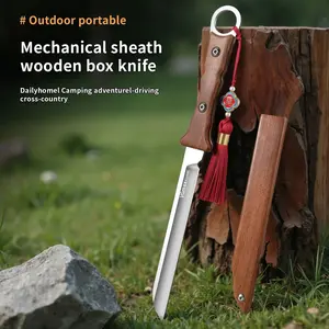 Outdoor Portable Small Pocket Steak Knife with Wooden Sheath Cover, Sharp and High Hardness Meat Eating Professional Fruit Knife, Hand-held Meat Knife