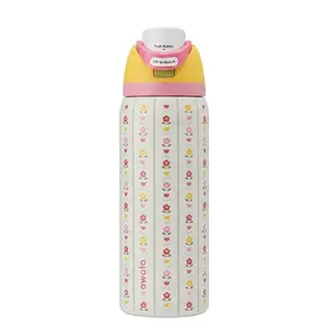 Owala FreeSip Insulated Stainless Steel Straw Water Bottle, BPA-Free Sports Water Bottle, Suitable for Travel, 32 oz, Small Floral Series