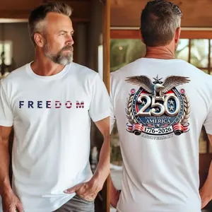 Patriotic 250th Anniversary T-Shirt, Hoodie & Sweatshirt | Men's Relaxed Fit Cotton Top with USA Eagle Graphic | 1776-2026,Regular