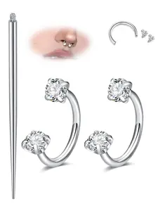 3pcs Set Silver Color Nose Rings for Women, 18g Gauge Half Hoop Earrings, Daith Tragus Helix Piercing Jewelry, Helix Pierced Ring