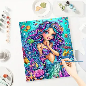 Mermaid Paint by Number Kits for Adults Beginners, Easy Acrylic Simple Paint by Number Kits, DlY Watercolor Paint by Numbers Kits on Canvas Without Frame for Home Wall Decor Home Decoration 16x20inch