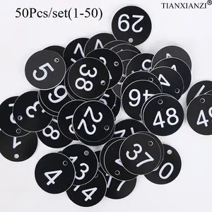 50pcs Round Hanging Number Tags - Durable Numbered Labels (Black & Red Options) for Events, Storage, Pets, Classroom & Market