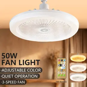 Kasotile Light Socket Fans with Lights and Remote - LED Socket Fan Light, Quiet Ceiling Fan for Kitchen Store Room Garage (White) 1PACK
