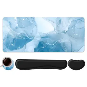 Abstract Marble Pattern Mouse Pad & Keyboard Wrist Rest & Coaster Set, Ergonomic Wrist Support Mouse Pad, Office Accessories Set for Home Office Gaming