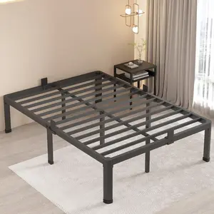 16 Inch Full Size Bed Frame with Round Corner  Mattress Slide Stopper No Box Spring Needed Heavy Duty Metal Platform Bed Frames Under-Bed Storage Space, 3000 LBS Steel Slats Support