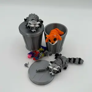 Articulated trash panda and trash can fidget - Racoon and fox