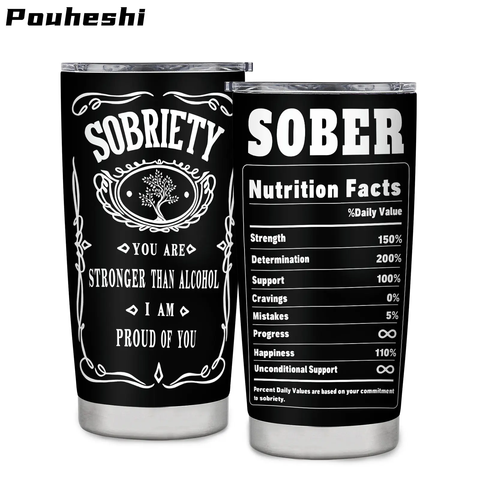 20oz Stainless Steel Insulated Tumbler, Sobriety You Are Stronger Than Alcohol Nutrition Facts Funny Coffee Mug, Inspirational Sober Anniversary Recovery Gift for Men Women AA NA Sobriety Journey Travel Cup