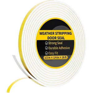 26Ft Weather Stripping Door Seal - 1/2" x 1/4" Door Seal Strip for Door Frame, High Density  Insulation Tape, Self Adhesive, Soundproof Gap Filler for Doors, Windows, Sliding & AC Units, White
