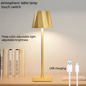 T6008-6 LED Atmosphere Table Lamp, Wireless Bedside Lamp for Bedroom, Restaurant, Coffee Shop, Three-Tone Lighting, Touch Switch, Vintage Outdoor Camping Charging Desk Lamp