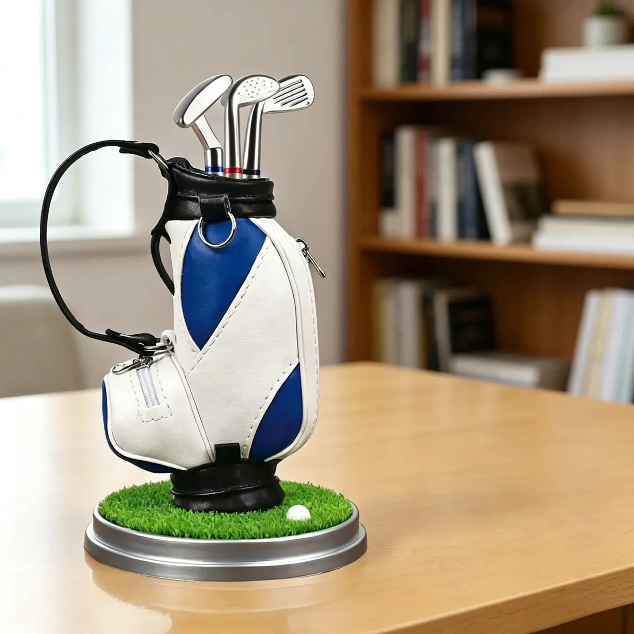 Mini Golf Bag Pen Holder with 3 Golf Club Pens | Novelty Desk Organizer, Perfect Golf Lover Gift, Unique Birthday Present for Dad & Golf Fans