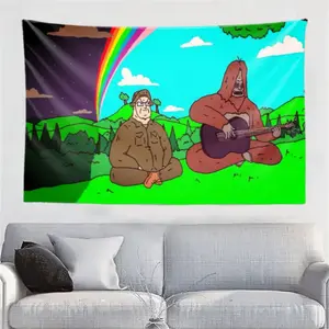 2D Large scale lesbian themed cartoon tapestry - Fun wall decoration with hooks, easy to install print design, suitable for bedroom, living room decoration, weddings, birthdays and proud parties - Humorous themed room decoration, 2D flat version
