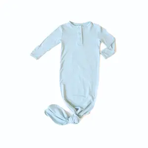 Ultra-Soft Bamboo Knotted Baby Gown – Fun Designs, Adjustable for 0-3 Months, Premium Comfort & Breathable Fabric – Perfect Newborn Gift for Boys & Girls (Sky)
