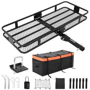 70" x 30" Heavy-Duty Folding Hitch Cargo Carrier – 600 Lbs Capacity, Includes Ratchet Straps & Waterproof Cargo Bag, Integrated Hitch Lock & Reflective Panels, Fits 2" Receiver for SUVs