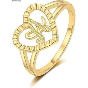 Gold Plated Heart-Shaped Arabic Calligraphy Ring, Polished Stainless Steel Band, Engraved Textured Design, Perfect for Everyday Wear, Cultural Style & Meaningful Gifting