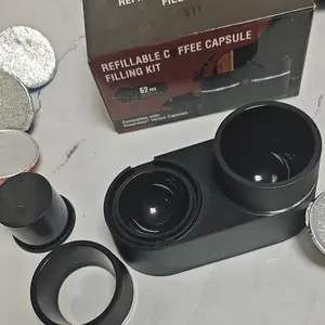 Reusable Double Pods Kit for Nespresso Vertuo with 2 Capsule Bases & 52 Aluminum Foil Seals Eco-Friendly Coffee Capsule Refill Kit(No Pods Come)