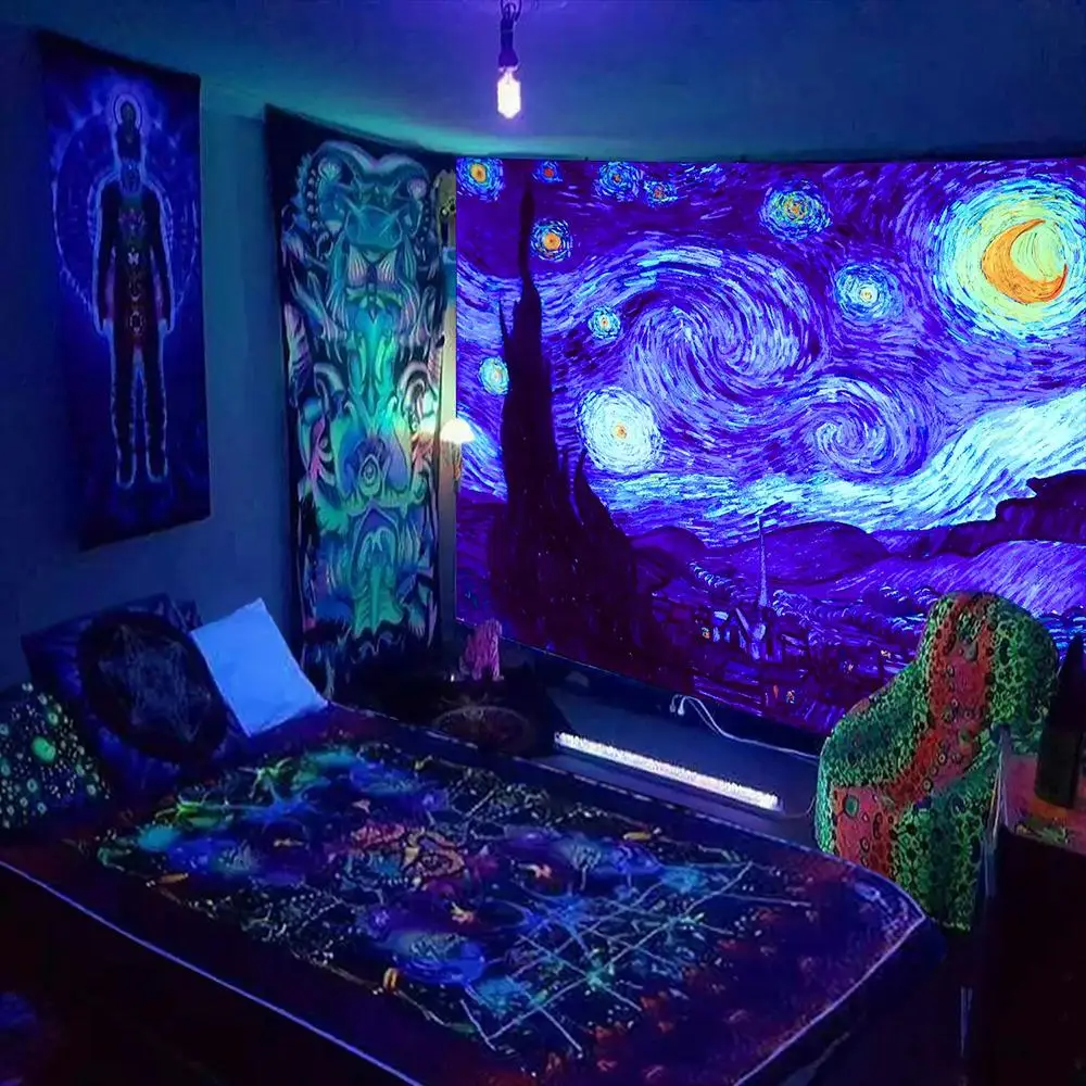 Starry Sky Pattern Tapestry, 1 Piece Wall Hanging Fluorescent Tapestry, Wall Decor for Home Living Room Bedroom Dormitory