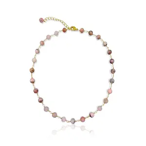 MGR MY GEMS ROCK! Hand Made Wire Wristed or Wire Wrapped Genuine Pink Opal Beaded Wire Short Dainty Light Weight Necklace or Bracelet for Women or Girls, 14-17" Long. October BirthStone Jewelry.