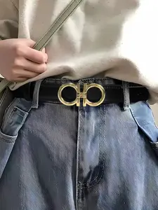 Mokaamoni Women's Fashion Belt with Letter Buckle, Vintage Waist Accessory for Dresses & Jeans, Elegant Casual Party Wear, Belts for Dresses