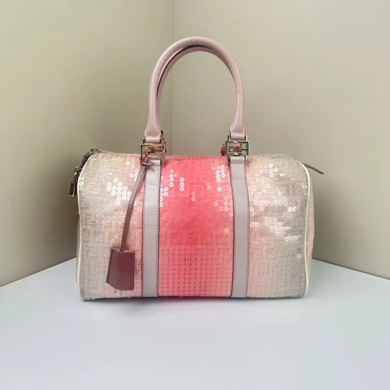 Pre-owned FENDI Sequins Shoulder Bags Zucchino Boston Pink CPU0728