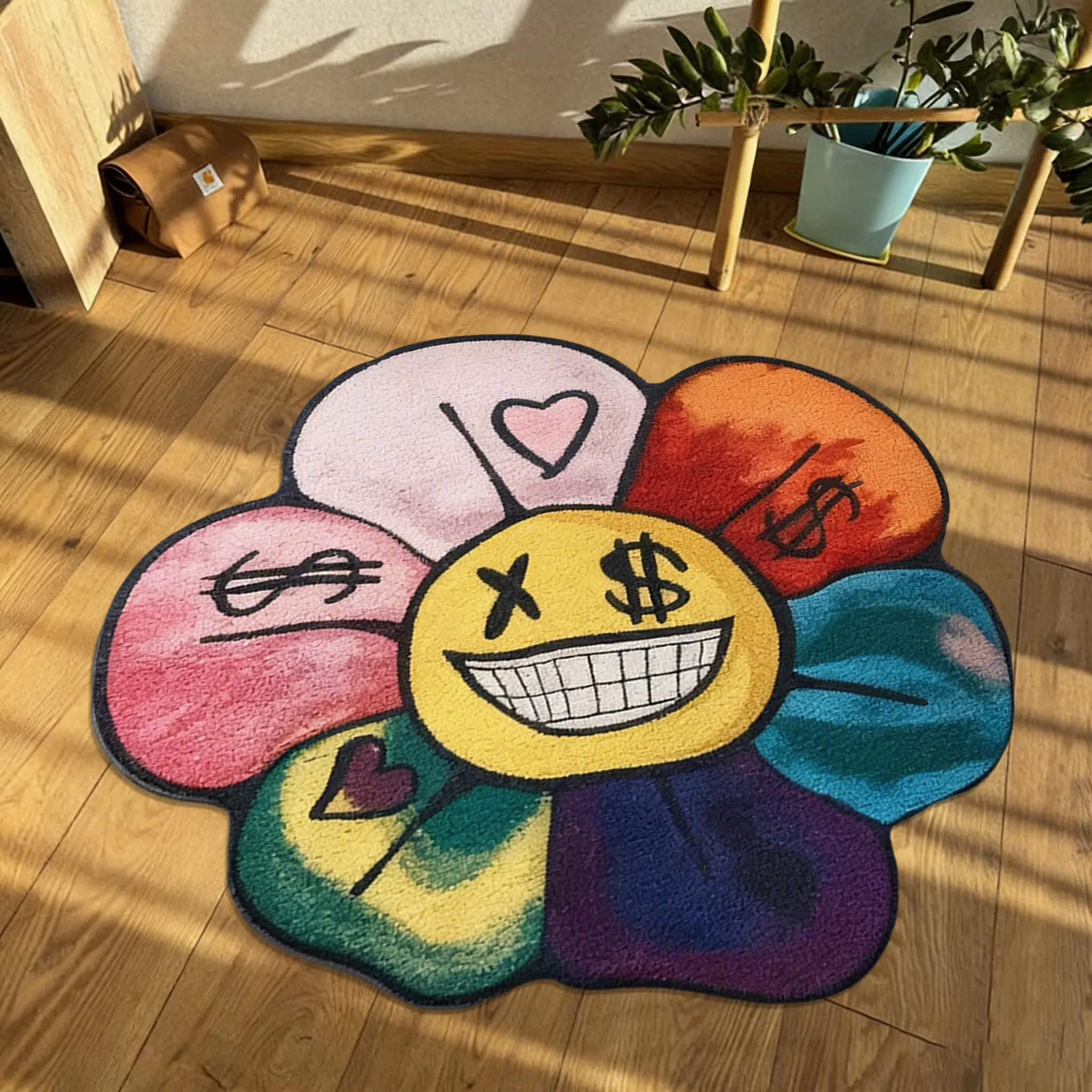 Creative Fun Pattern Irregular Carpet, Soft Non-Slip Washable Multicolor Flower Pattern Home Decor Rugs Home Decorative Rug for Bedroom Living Room Balcony Study Hotel