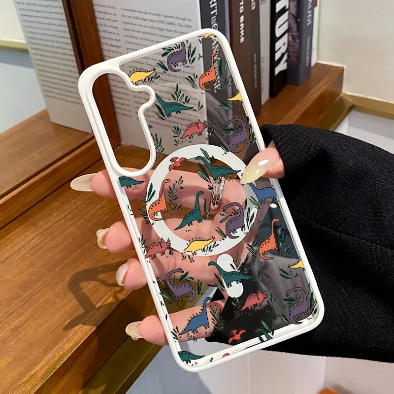 Magnetic iPhone Case for Samsung Galaxy S24 Plus S25 Ultra S23 FE Ultra S22+  Dino Delight  Pattern Flexible Premium Stylish Transparent Protection Case