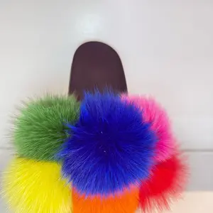 Women's Faux Fur Slides, Open Toe Cute Fur Slippers, Indoor or Outdoor
