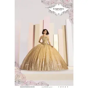 Ragazza Fashion D01 501 Quinceanera Dress - Sparkling Gold Finish with Intricate Applique Embroidery & Beading for Elegant Occasions