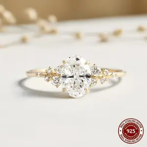 Stainless steel silver semi-permanent halogen ring, suitable for women’s wedding jewelry, with certificate included