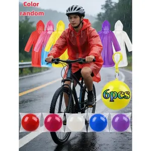SummerVibes Portable Disposable Rain Ponchos 6Pcs with Hooks Emergency Raincoat Ball Set Waterproof for Adults Outdoor Hiking Camping Amusement Park