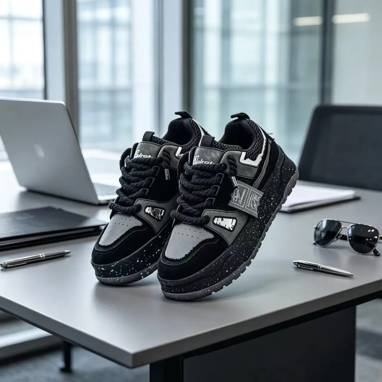 Fashionable men's casual sports shoes, low cut lace up sports skateboarding shoes - running shoes - durable anti slip rubber sole skateboarding shoes, with fashionable weaving details, suitable for year-round casual and street wear, versatile in dressing