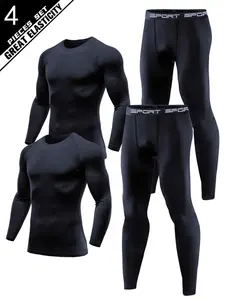 Men's Sporty Long Sleeve Top & Tight Pants Set, High Elasticity Quick-Dry Fabric, Running Basketball Outdoor Sports, Pure, Sportswear Running Fitness